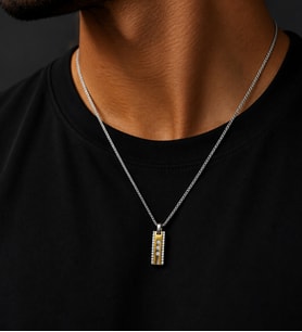 Gold Renk Detaylı Taşlı Çubuk Model Paslanmaz Çelik Kolye