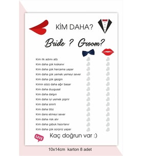 Gelin Mi? Damat Mı? Soru Kartı Düğün Nişan Bekarlığa Veda Kartları 8 Adet 10x14 Cm