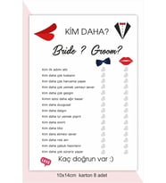 Gelin Mi? Damat Mı? Soru Kartı Düğün Nişan Bekarlığa Veda Kartları 8 Adet 10x14 Cm
