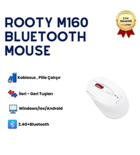 Rooty Sessiz Tıklamalı Kablosuz Mouse - Ergonomik Şık Tasarım, 1600 DPI Yüksek Hassasiyetli Optik Fare