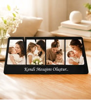 Kişiye Özel 4 Fotoğraflı Anne Tasarımlı Ahşap Kolaj Masaüstü Çerçeve (Siyah)
