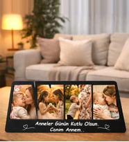 Kişiye Özel 4 Fotoğraflı Anne Tasarımlı Ahşap Kolaj Masaüstü Çerçeve (Siyah)