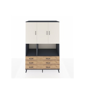 Kronos Dolap 6 Raflı 6 Çekmeceli 3 Kapaklı 132x59x195 Antrasit-Aytaşı/Çam