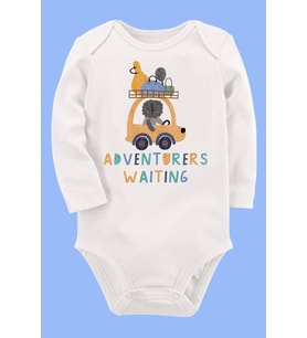 Organik Baskılı Pamuklu Unisex Bebek Body UZUNE148