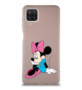 Samsung Galaxy A12 Soft Premier Kapak Minnie Mouse-E Tasarımlı Silikon Kılıf - Pudra (Şeffaf)