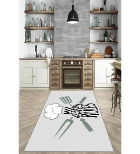 Gri Kaymaz Tabanlı My Kitchen My Rules Mutfak Halısı MT01