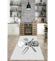 Gri Kaymaz Tabanlı My Kitchen My Rules Mutfak Halısı MT01