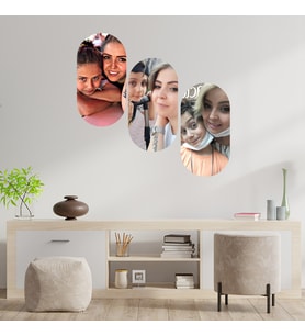 Kişiye Özel Oval 3 Fotoğraflı Kolaj Ahşap Tablo