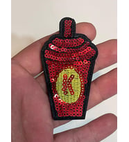 7X4 CM ÜTÜ İLE YAPIŞAN BARDAK  PUL PAYETLİ APLİK ARMA YAMA KIRMIZI