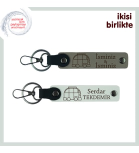 Hayatını Karavanla Birlikte Tasarlayanlara, Hediyelik Deri Anahtarlık Seti, Kül Gri-Beyaz