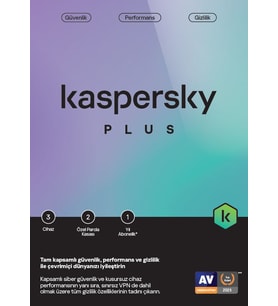 Kaspersky Plus Antivirüs Yazılımı Elektronik Lisans 3 Kullanıcı, 1 Yıl Sınırsız VPN Dahil (Resmi Distribütör Garantili)
