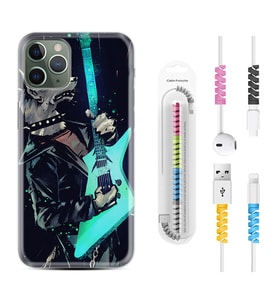 Apple iPhone 11 12 13 14 Pro Max Kılıf Kablo Koruma Spiral Silikon Dog Guitar 1789