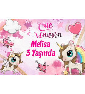 Sevimli Unicornlar Temalı Doğum Günü Afişi 35X50 cm