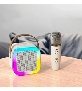 K12 Bluetooth Hoparlör, 2 Mikrofonlu Rgb Taşınabilir Karaoke Makinesi, Çocuk Ve Ev Kullanımı İçin Gümüş