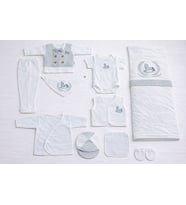 erkek bebek 0-3 ay organik pamuk at nakışlı 10 lu premium set (Gri)