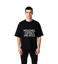 Erkek Oversize Grafik Baskılı Tişört Kahve Köpek Teması Rahat Kesim Kısa Kol Crew Yaka Günlük Modern