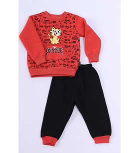 ERKEK BEBEK 3 İPLİK EŞOFMAN TAKIMI KAPLAN BASKILI A48 (Kiremit)