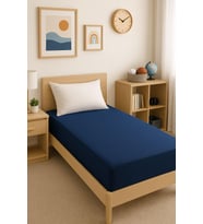 120 x 200 x 30 cm Düz Pamuklu Tek Kişilik Lastikli Fitted Penye Çarşaf (Lacivert)
