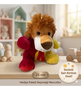 Sevimli Peluş Aslan 25 Cm Sarı Kırmızı Yumuşacık Oyuncak