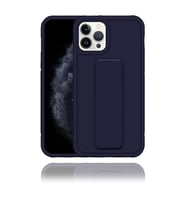 IPhone 12 Pro Max Uyumlu Mat Lacivert Silikon Standlı Tutacaklı Telefon Kılıfı