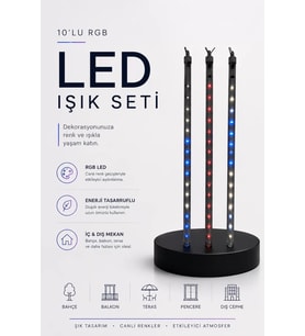 RGB LED Dış Ve İç Mekan Süsleme Işığı 10 Çubuklu Şerit
