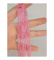 Bileklik Boy Pembe Kuvars Taşı Silindir Kesim 4x12.5mm Yarım Dizi (49376) (18CM UZUNLUĞUNDADIR)