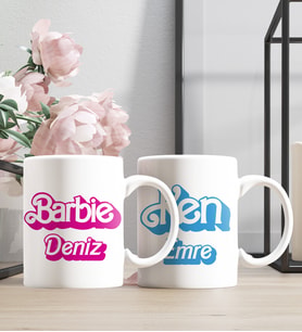 Kişiye Özel Barbie ve Ken Temalı İkili Kupa Seti