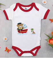 BK Kids Sevimli Kaptan Tasarımlı Kırmızı Bebek Body Zıbın-2