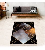 Geometrik Mermer Desenli Gold Dijital Baskı Yıkanabilir Kaymaz Taban Leke Tutmaz Modern Salon Halısı