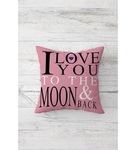 Moon & Back Çift Tarafı Baskılı Gizli Fermuarlı Yastık Kılıfı Kırlent Koltuk Yastık Kılıfı (Pembe)