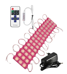 20 Adet 24 Volt 3 Watt 3 Lens Pembe 3030 Led Modül 12A Tek Renk RF Dimmer 2A Priz Tipi Adaptör Set