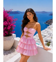 Santorini Sunset Açık Pembe Dn.Yıldızı Mini Elbis