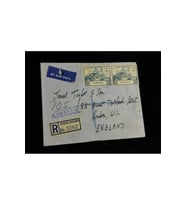 Uçak Postası Air Mail 1949 yılından Bahama'lardan İngiltereye postalanmış 2x 6d Pullu taahhütlü Za