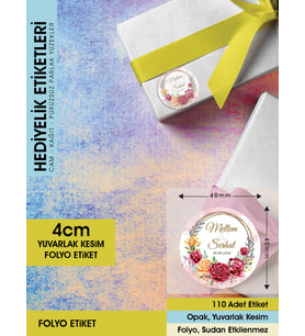 Kırmızı Gül Düğün Etiket Modeli Ürünlerinize Öze 4cm - 110 Adet Folyo Sticker