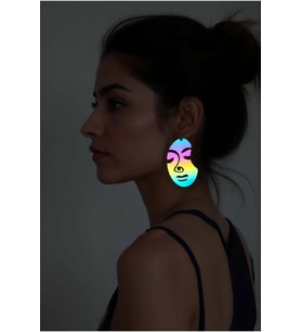 Rainbow Reflektörlü Soyut Kadın Yüzü Küpe, Şık Lazer Kesim Küpe