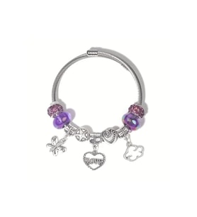 Yeni Tarz ,Mor Aşk Crystal Ametist Love Kalp , Sevgi Charmlı Bileklik, Ahşap Kutu İçerisinde