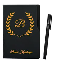 Kişiye Özel Arkadaşa Hediye Siyah Defter ve Roller Kalem Seti