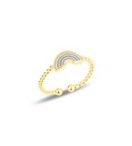 Gümüş altın yaldızlı renkli mineli gök kuşağı ayarlamalı çocuk yüzüğü SGTL11834GOLD (Rose)