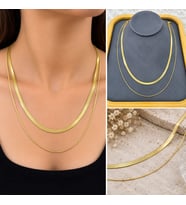 Premium Parlak ve Şık Gold Renk İkili Zincir Kadın 316L Çelik Kolye (45 cm)