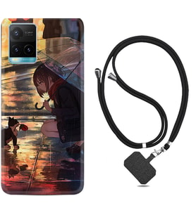 Vivo Y11S Y21S Y20 Y20S Y70 Kılıf Boyun Askılı Silikon Kız ve Kedi 1762