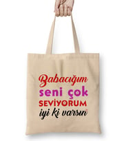 Babalar Günü Babaya Hediye 03 Bez Çanta Uzun Saplı