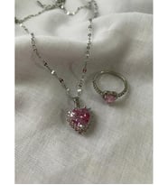 Kalp Çelik Kolye Yüzük Set (Gümüş)