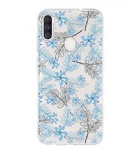 Samsung Galaxy A11  Uyumlu Kapak Floral Mavi Tasarımlı Şeffaf Silikon Kılıf
