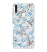 Samsung Galaxy A11  Uyumlu Kapak Floral Mavi Tasarımlı Şeffaf Silikon Kılıf