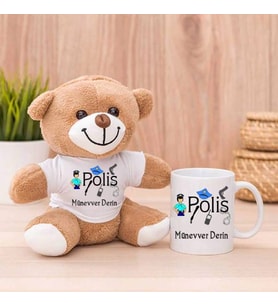 Bayan Polise Hediye Peluş Ayıcık ve Kupa Bardak (Model 1)