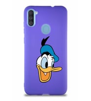 Samsung Galaxy A11 Soft Premier Kapak Donald Duck-A Tasarımlı Silikon Kılıf - Mor (Şeffaf)