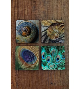 Baskılı Doğal Taş Bardak Altlığı 4'lü Set 10x10x1 Cm - Doğal Desenler - Stone Coasters