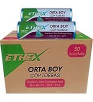 Ethex Orta Boy Mavi Renk Çöp Torbası 50 Paket x 55x60 Cm
