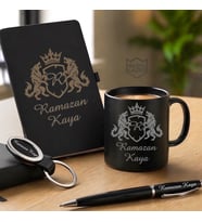 İsme Özel  Kupa Bardak, Defter, Kalem, Anahtarlık  Premium Tasarım Erkek Kadın Hediye Seti