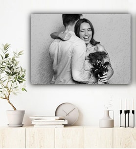 Kişiye Özel Fotoğraflı Karakalem Tasarımlı Kanvas Tablo